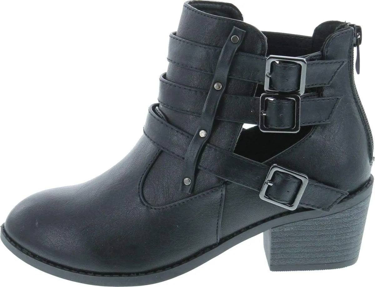 Forever Link Eury-1 Women's Fashion Round Toe Buckles Low Heel Ankle Booties Shoes