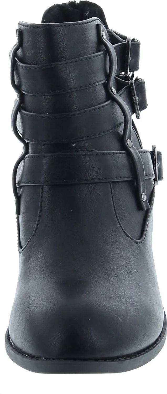 Forever Link Eury-1 Women's Fashion Round Toe Buckles Low Heel Ankle Booties Shoes