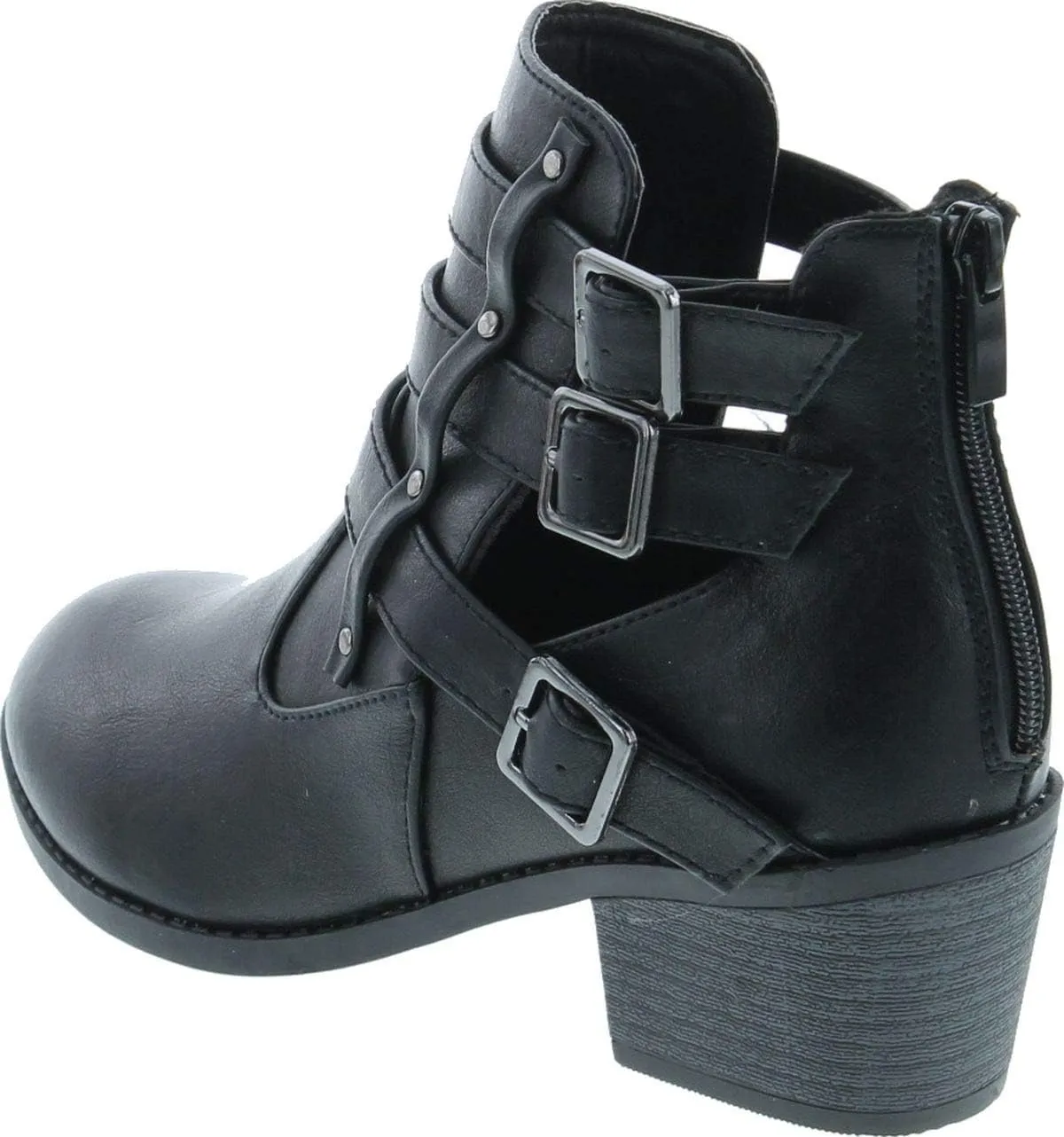 Forever Link Eury-1 Women's Fashion Round Toe Buckles Low Heel Ankle Booties Shoes
