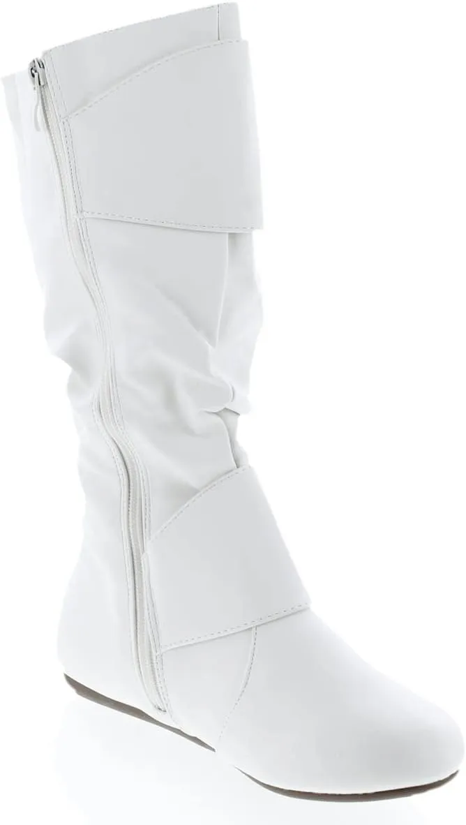 Forever Link Women's Klein-70 Closed Round Toe Buckle Slouch Flat Heel Mid-Calf Boot