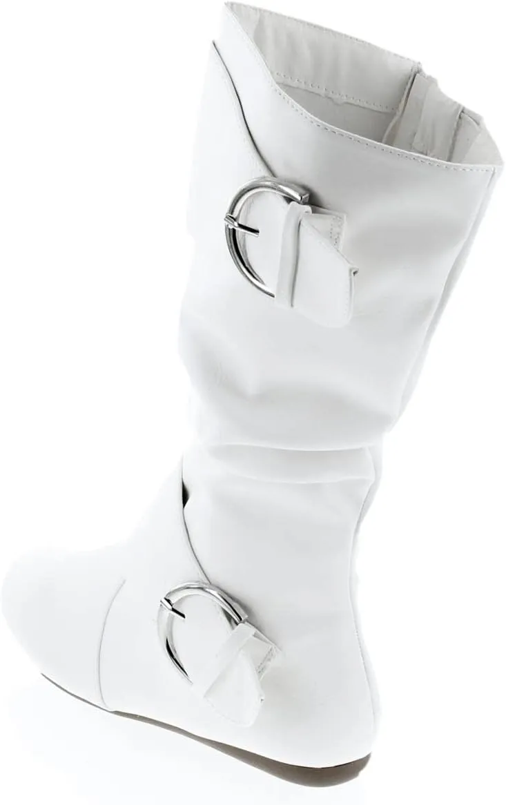 Forever Link Women's Klein-70 Closed Round Toe Buckle Slouch Flat Heel Mid-Calf Boot