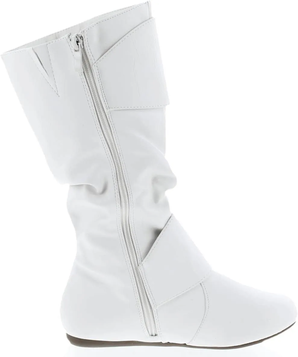 Forever Link Women's Klein-70 Closed Round Toe Buckle Slouch Flat Heel Mid-Calf Boot