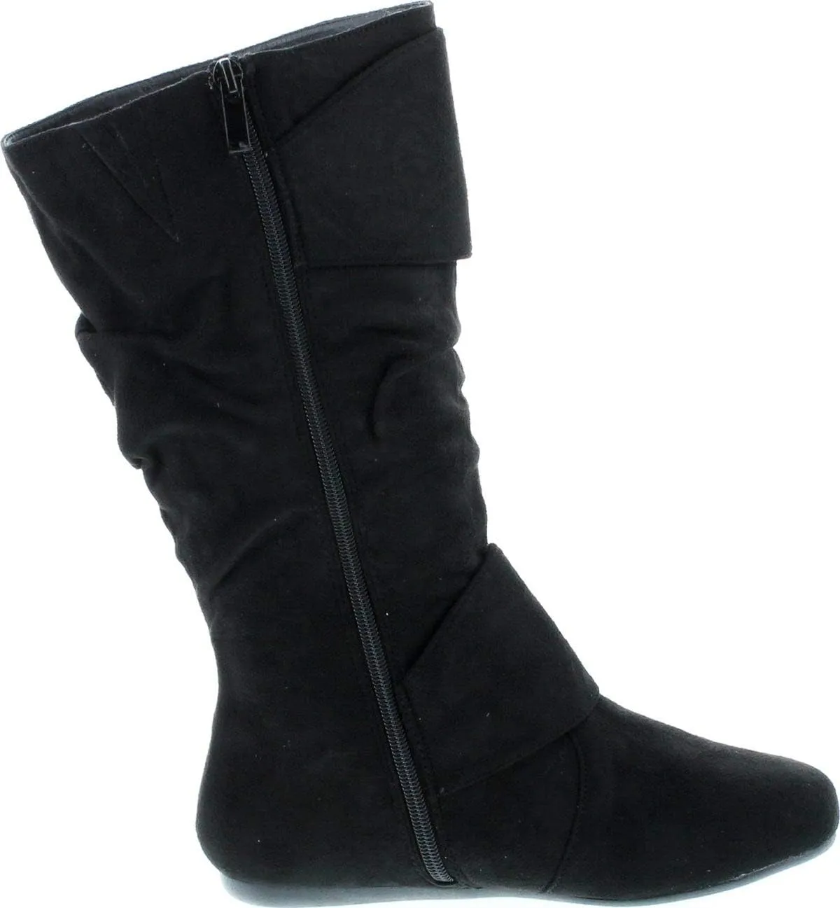 Forever Link Women's Klein-70 Closed Round Toe Buckle Slouch Flat Heel Mid-Calf Boot