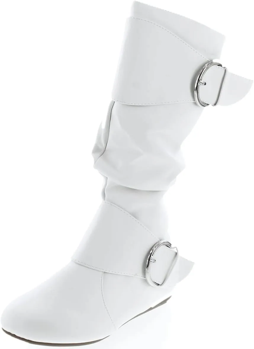 Forever Link Women's Klein-70 Closed Round Toe Buckle Slouch Flat Heel Mid-Calf Boot