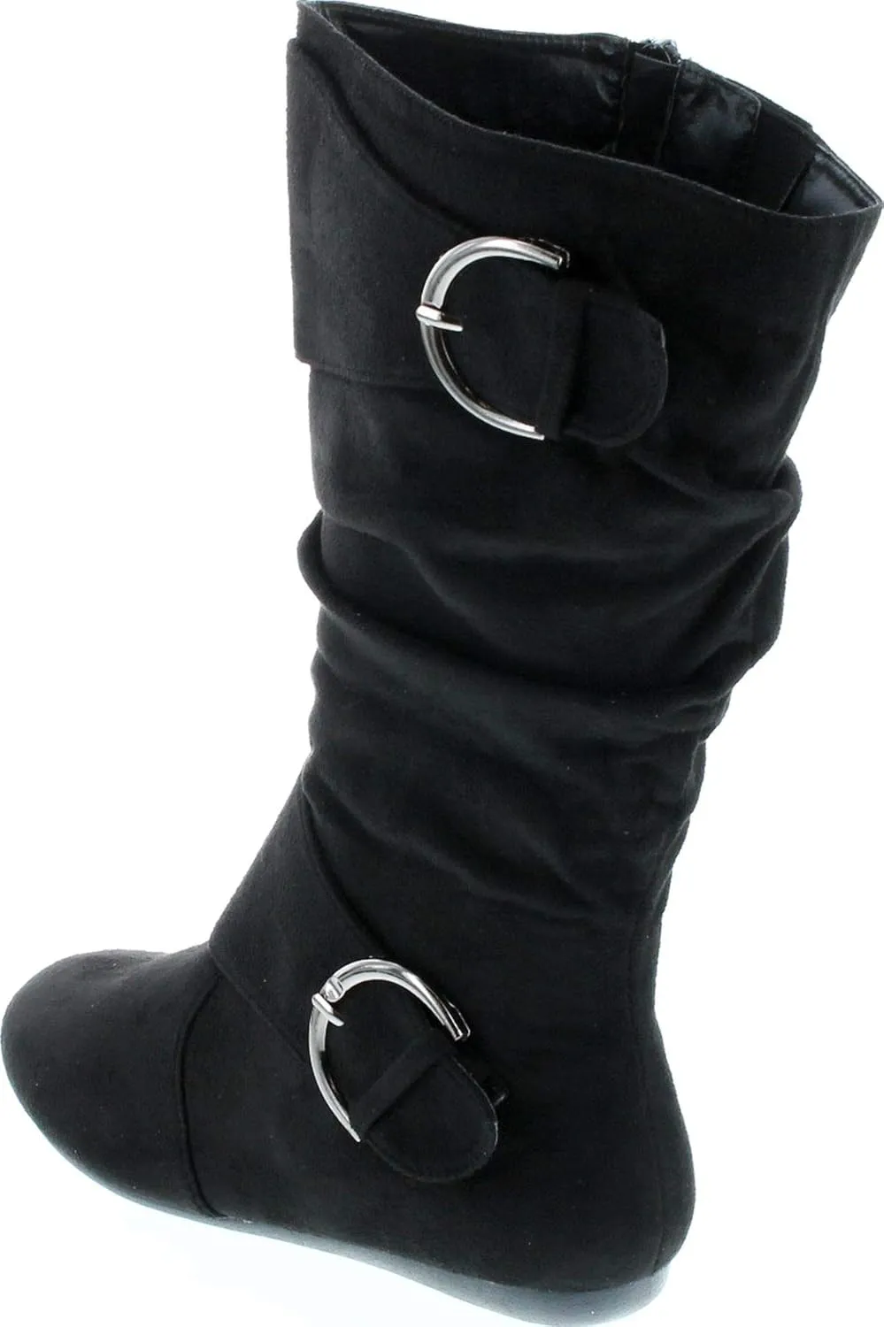 Forever Link Women's Klein-70 Closed Round Toe Buckle Slouch Flat Heel Mid-Calf Boot