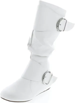 Forever Link Women's Klein-70 Closed Round Toe Buckle Slouch Flat Heel Mid-Calf Boot