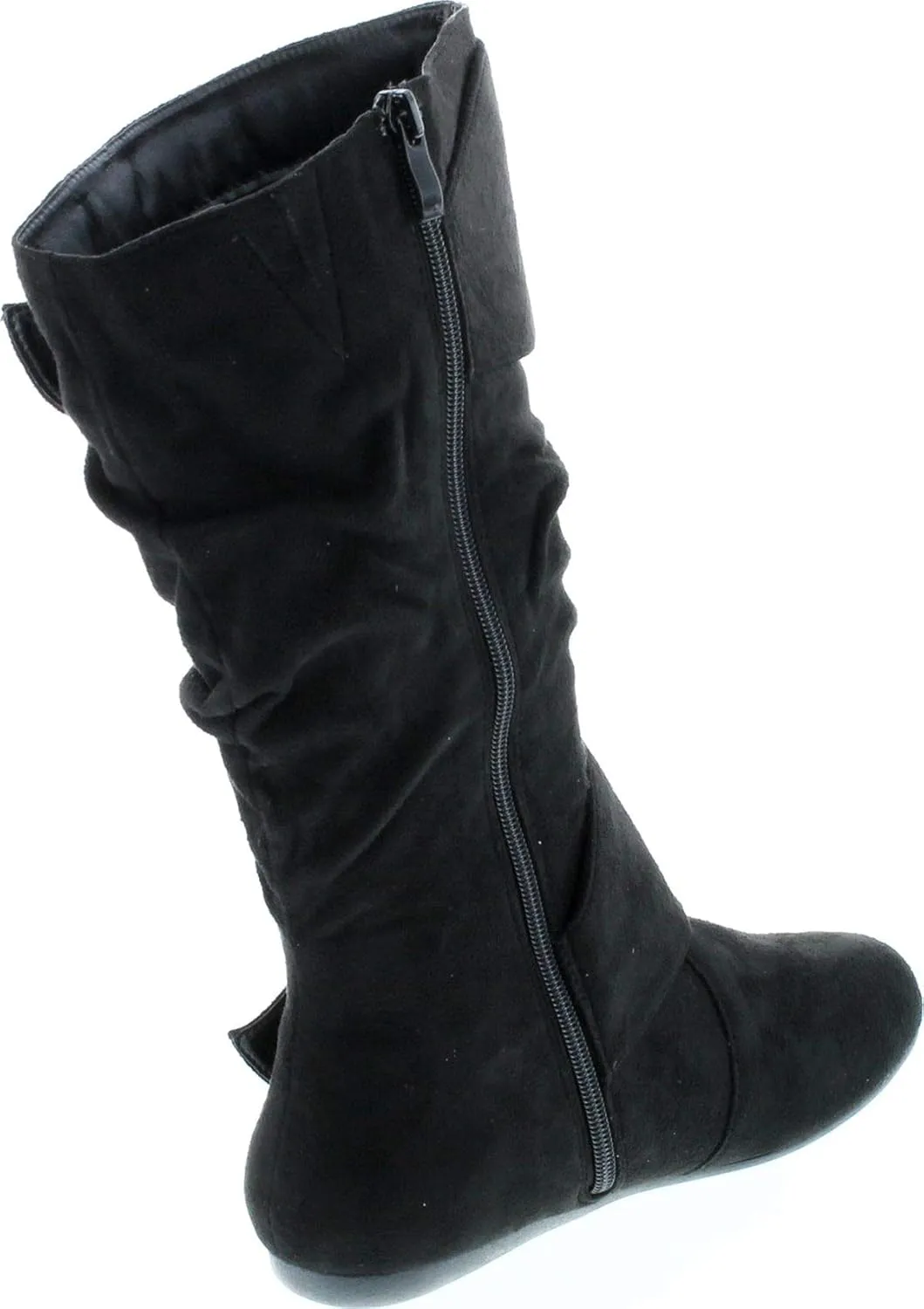 Forever Link Women's Klein-70 Closed Round Toe Buckle Slouch Flat Heel Mid-Calf Boot