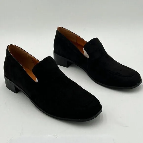 FOWT Black Round Toe Low Heel Loafers Comfortable Suede Driving Shoes