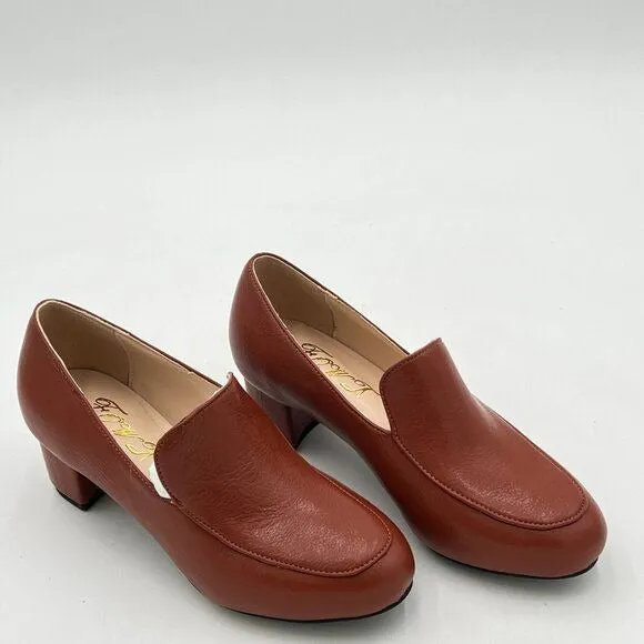 FOWT Brown Side V Cut Loafers Round Toe Chunky Heel Pumps Simple Style Shoes