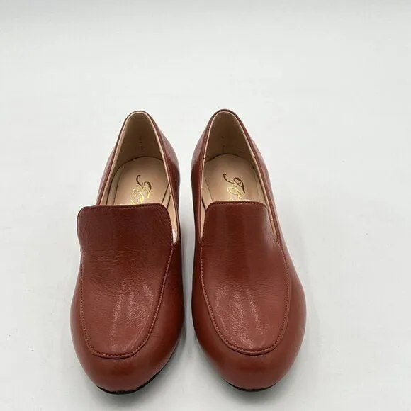 FOWT Brown Side V Cut Loafers Round Toe Chunky Heel Pumps Simple Style Shoes
