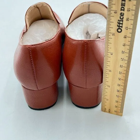 FOWT Brown Side V Cut Loafers Round Toe Chunky Heel Pumps Simple Style Shoes
