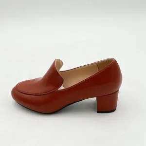 FOWT Brown Side V Cut Loafers Round Toe Chunky Heel Pumps Simple Style Shoes