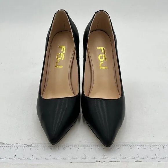 FSJ Slip On Pearl Beaded High Heel Slip On Pump Pointed Toe Mirror Effect