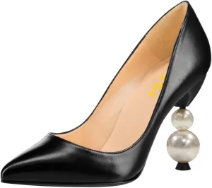 FSJ Women Classic Pearls Heel Pumps Pointed Toe Slip On High Heel 9cm Glossy Leather Ladies Office Party Pump Shoes Size 4-16 US