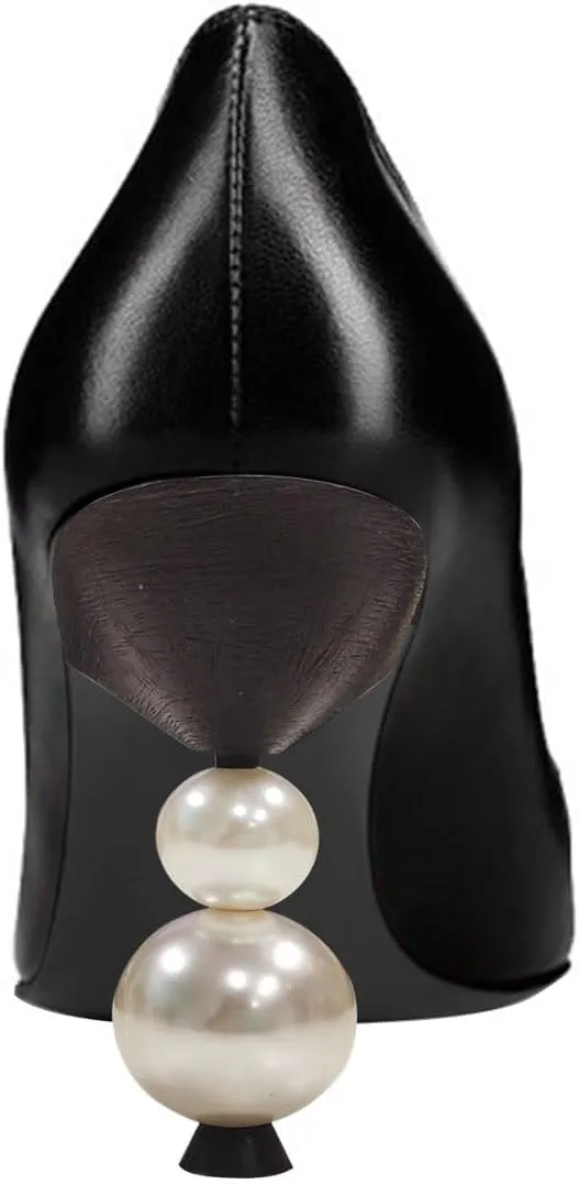 FSJ Women Classic Pearls Heel Pumps Pointed Toe Slip On High Heel 9cm Glossy Leather Ladies Office Party Pump Shoes Size 4-16 US
