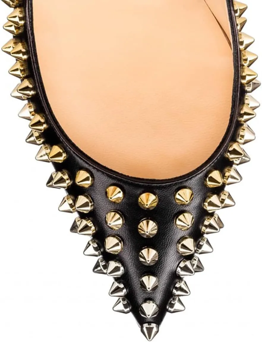 FSJ Women Sexy Studded Rivets Stiletto High Heel Pumps Classic Closed Pointed Toe Slip On Basic Spikes Shoes for Party Size 4-15 US
