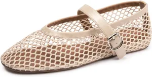 FUNKYMONKEY Women's Mesh Ballet Flats Casual Round Toe Mary Jane Flats Shoes