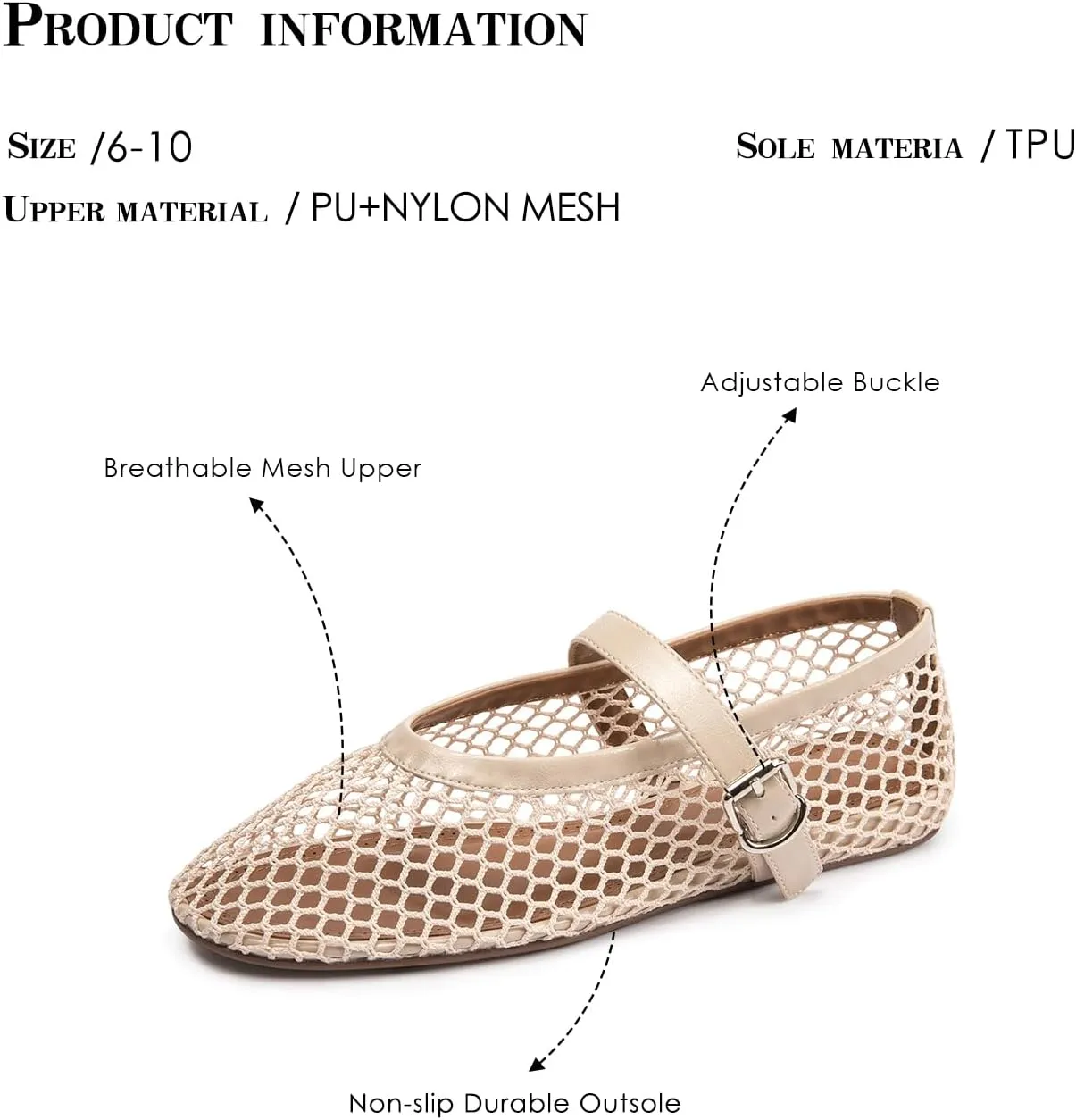 FUNKYMONKEY Women's Mesh Ballet Flats Casual Round Toe Mary Jane Flats Shoes
