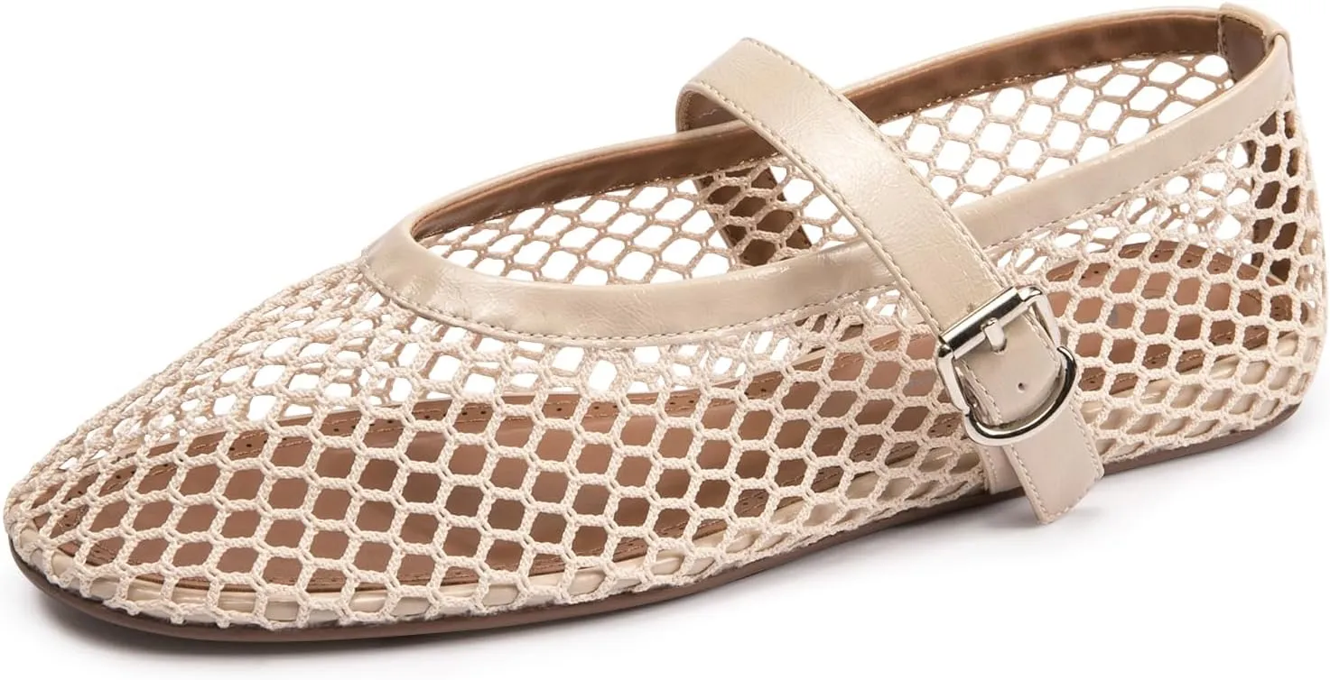 FUNKYMONKEY Women's Mesh Ballet Flats Casual Round Toe Mary Jane Flats Shoes