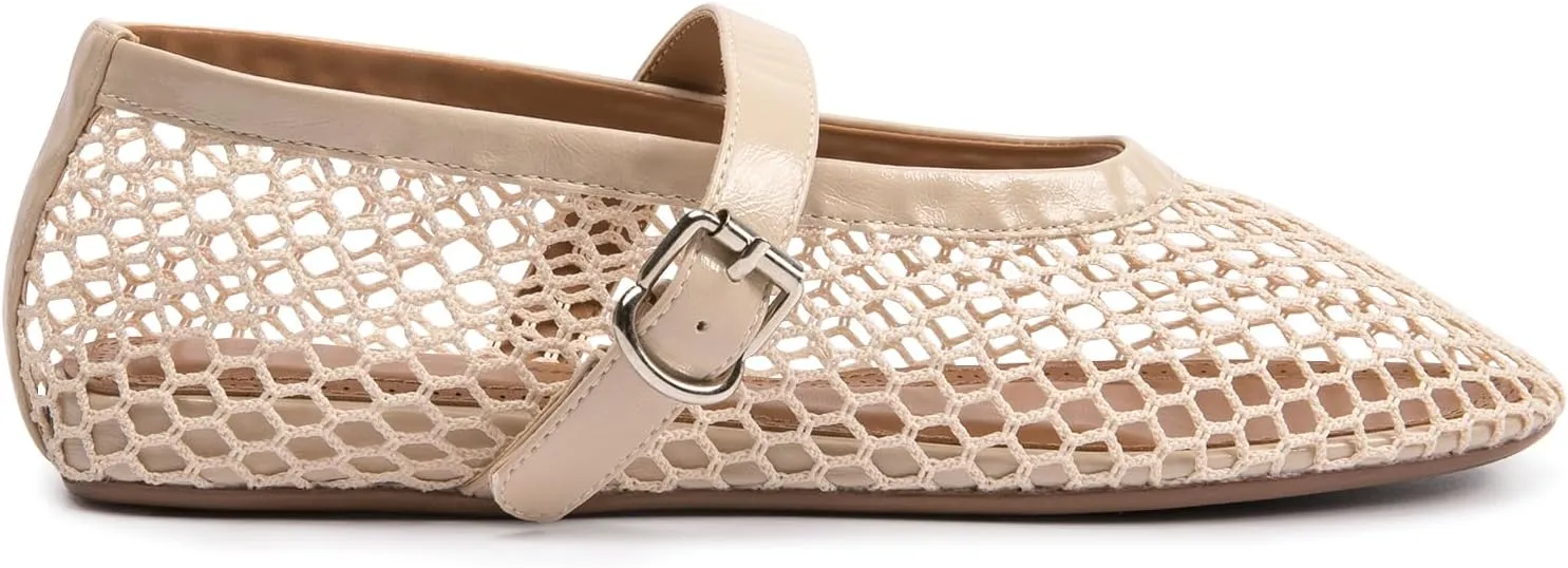 FUNKYMONKEY Women's Mesh Ballet Flats Casual Round Toe Mary Jane Flats Shoes