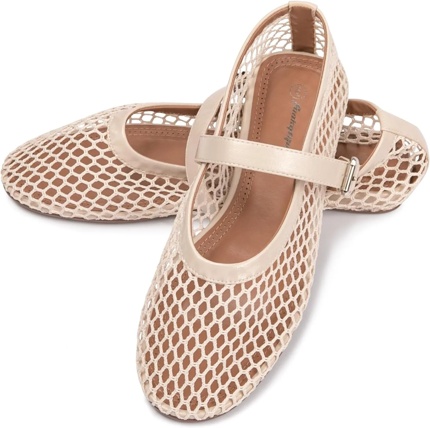 FUNKYMONKEY Women's Mesh Ballet Flats Casual Round Toe Mary Jane Flats Shoes