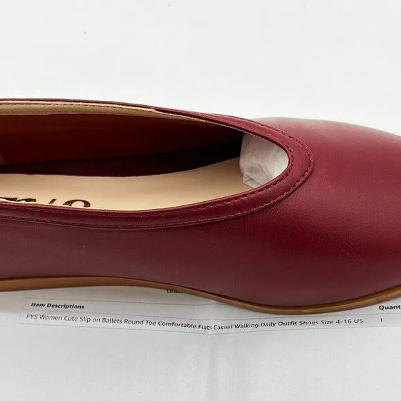 FYS Red Cute Slip on Ballets Round Toe Comfortable Flats Casual Walking Shoes