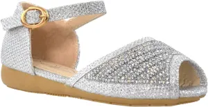 Generation Y Girls Flat Sandals Kids Peep Toe Ankle Strap Glitter Dress Shoes GY-KS-IVY-01