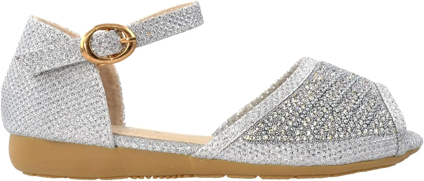 Generation Y Girls Flat Sandals Kids Peep Toe Ankle Strap Glitter Dress Shoes GY-KS-IVY-01