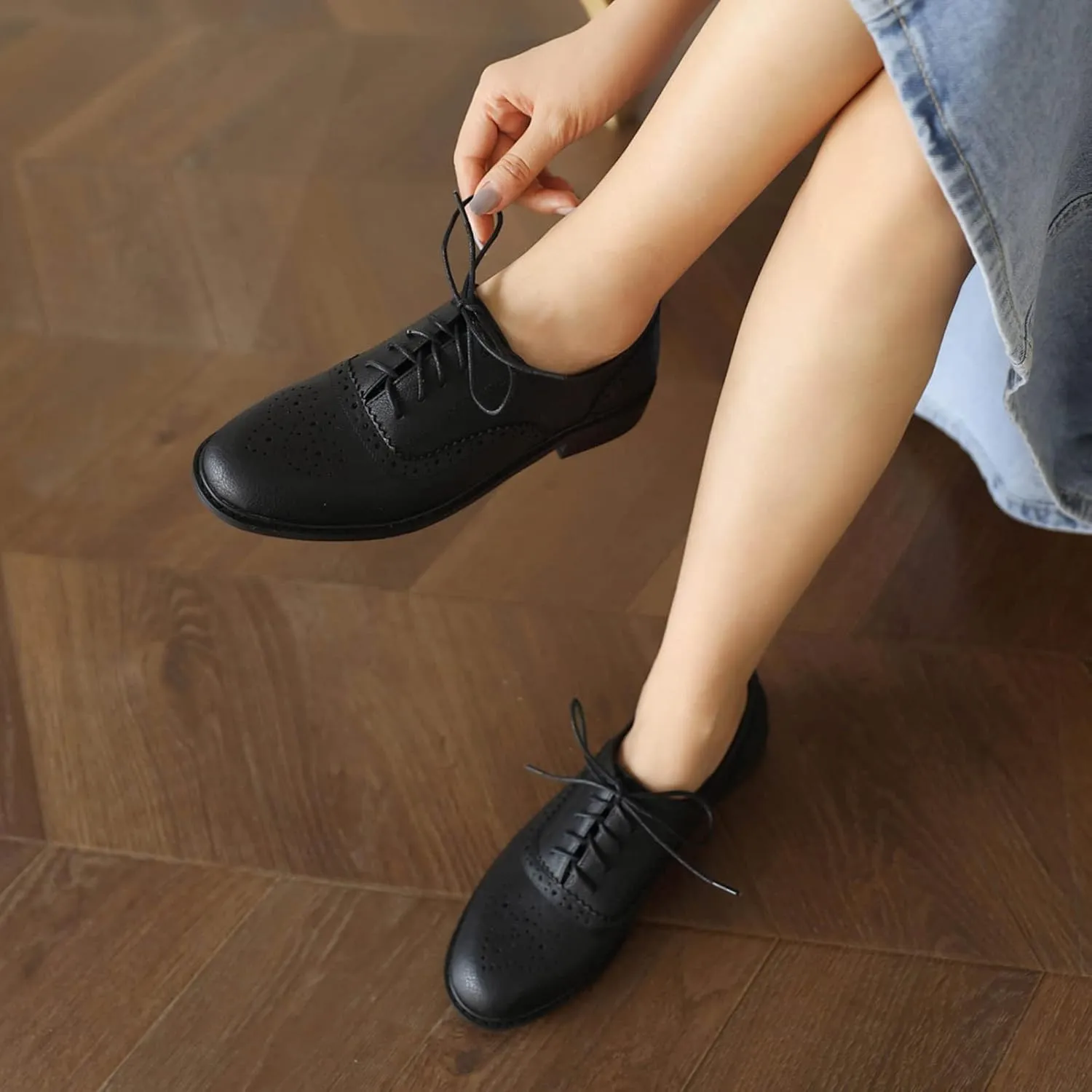 Gicoiz Footwear Womens Classic Round Toe Lace Up Oxfords Brogue Work Shoes