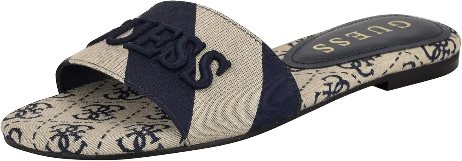 Guess Women's HARINI Flat Sandal, Dark Blue/White Stripe Multi 400, 7