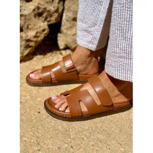 Hatti: Gladiator Flat Strap Velcro Sandal - Tan