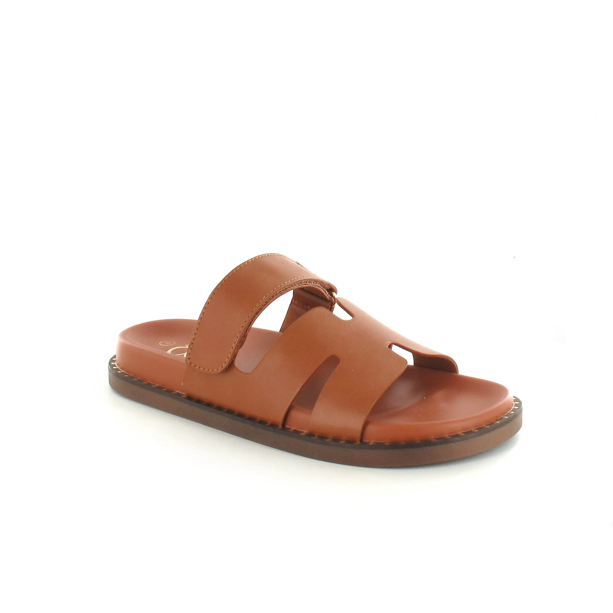 Hatti: Gladiator Flat Strap Velcro Sandal - Tan