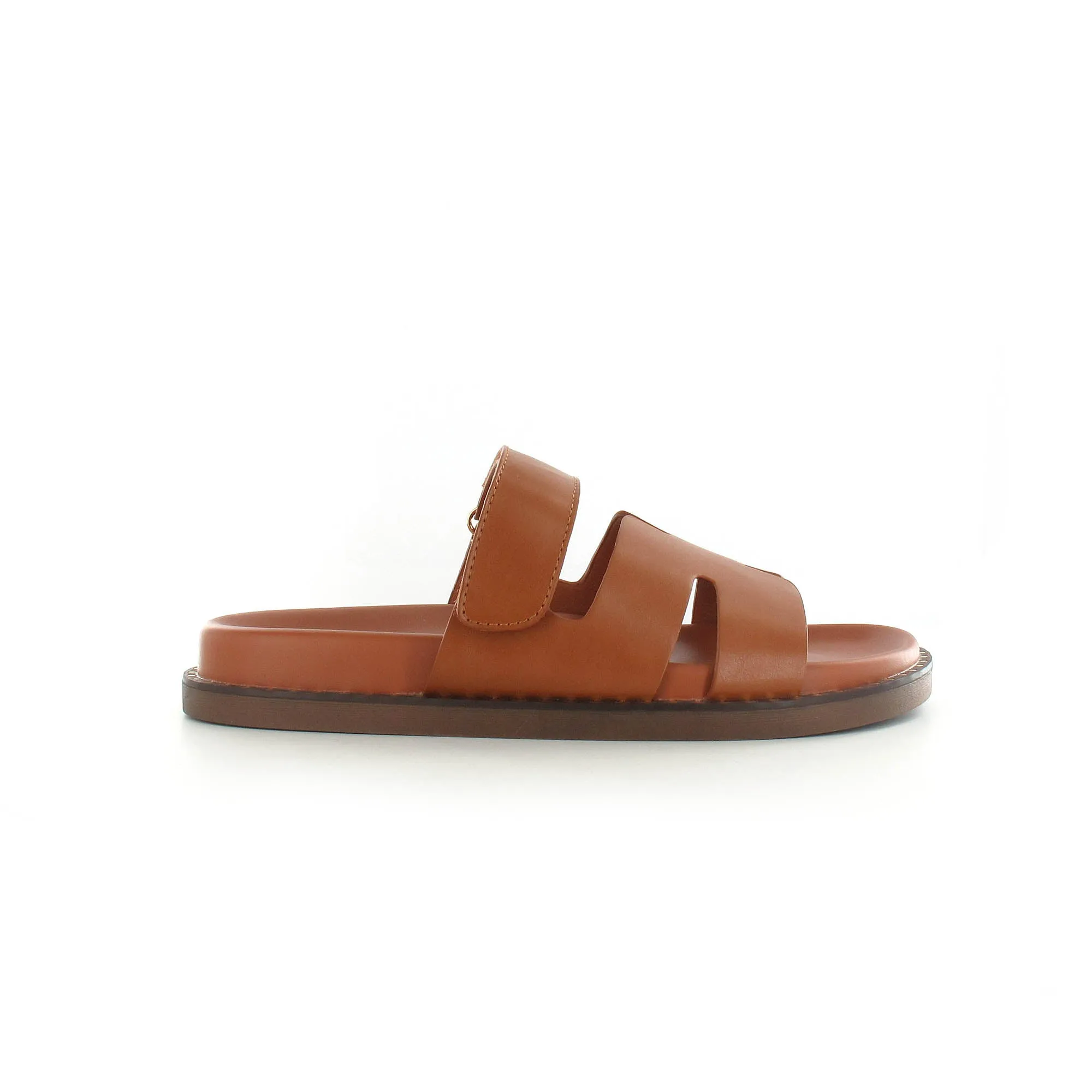 Hatti: Gladiator Flat Strap Velcro Sandal - Tan