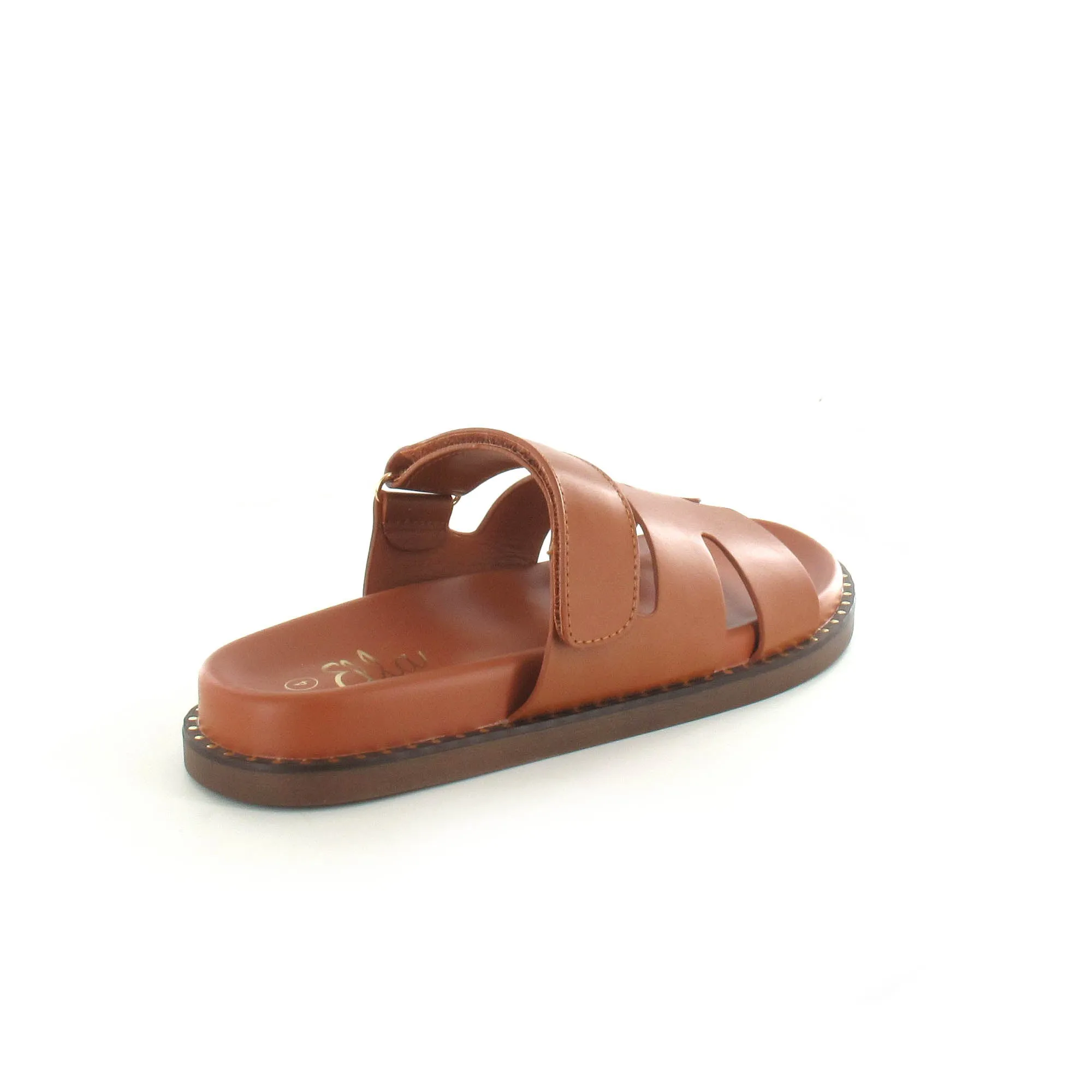 Hatti: Gladiator Flat Strap Velcro Sandal - Tan