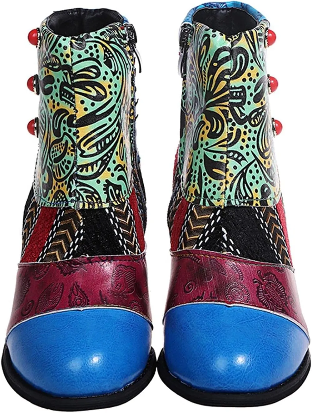 Hbeylia Boots For Women Fashion Snake Leather Round Toe Pump Ankle Booties Trendy Chunky High Heels Dress Short Boots For Ladies
