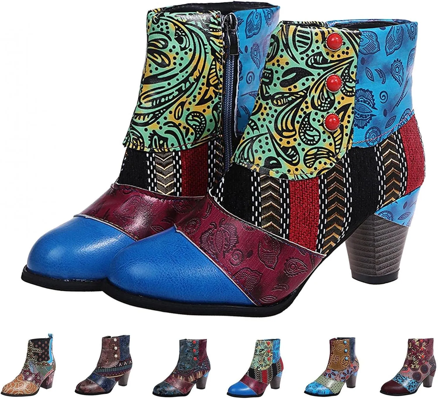 Hbeylia Boots For Women Fashion Snake Leather Round Toe Pump Ankle Booties Trendy Chunky High Heels Dress Short Boots For Ladies