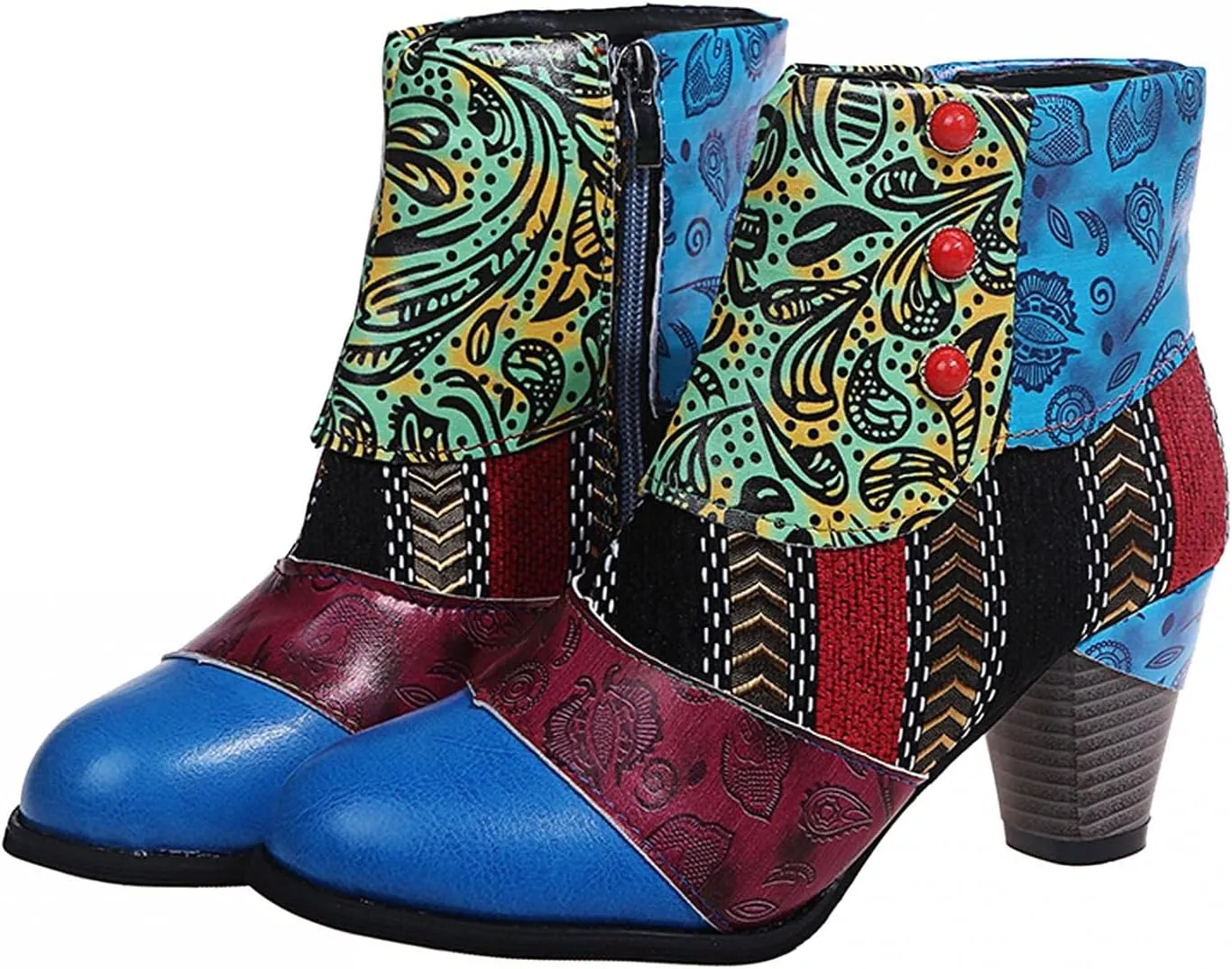 Hbeylia Boots For Women Fashion Snake Leather Round Toe Pump Ankle Booties Trendy Chunky High Heels Dress Short Boots For Ladies