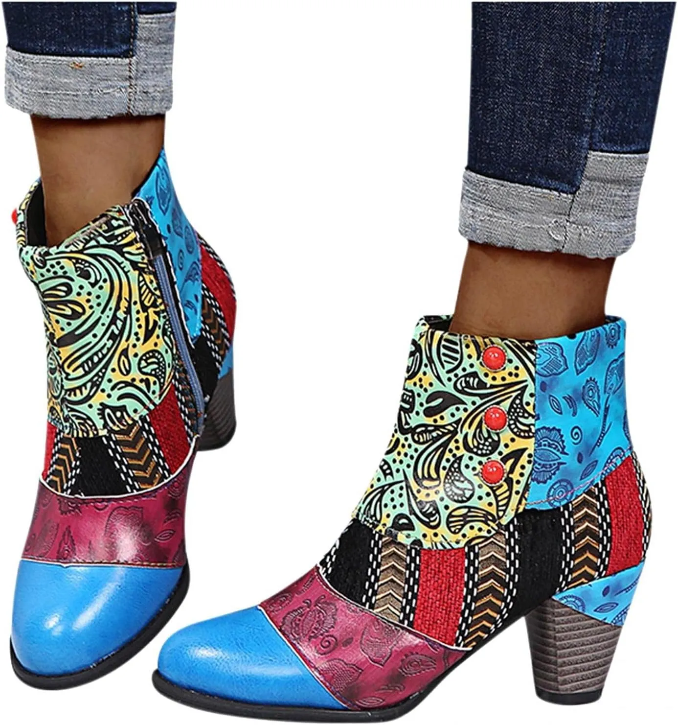 Hbeylia Boots For Women Fashion Snake Leather Round Toe Pump Ankle Booties Trendy Chunky High Heels Dress Short Boots For Ladies