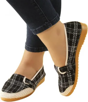 Hbeylia Fashion Slip On Loafers For Women Girls Vintage Wide Round Toe Flats Walking Shoes Soft Comfort Non Slip Low Heels Printed Cloth Loafers Retro Dress Canvas For Work Nurse