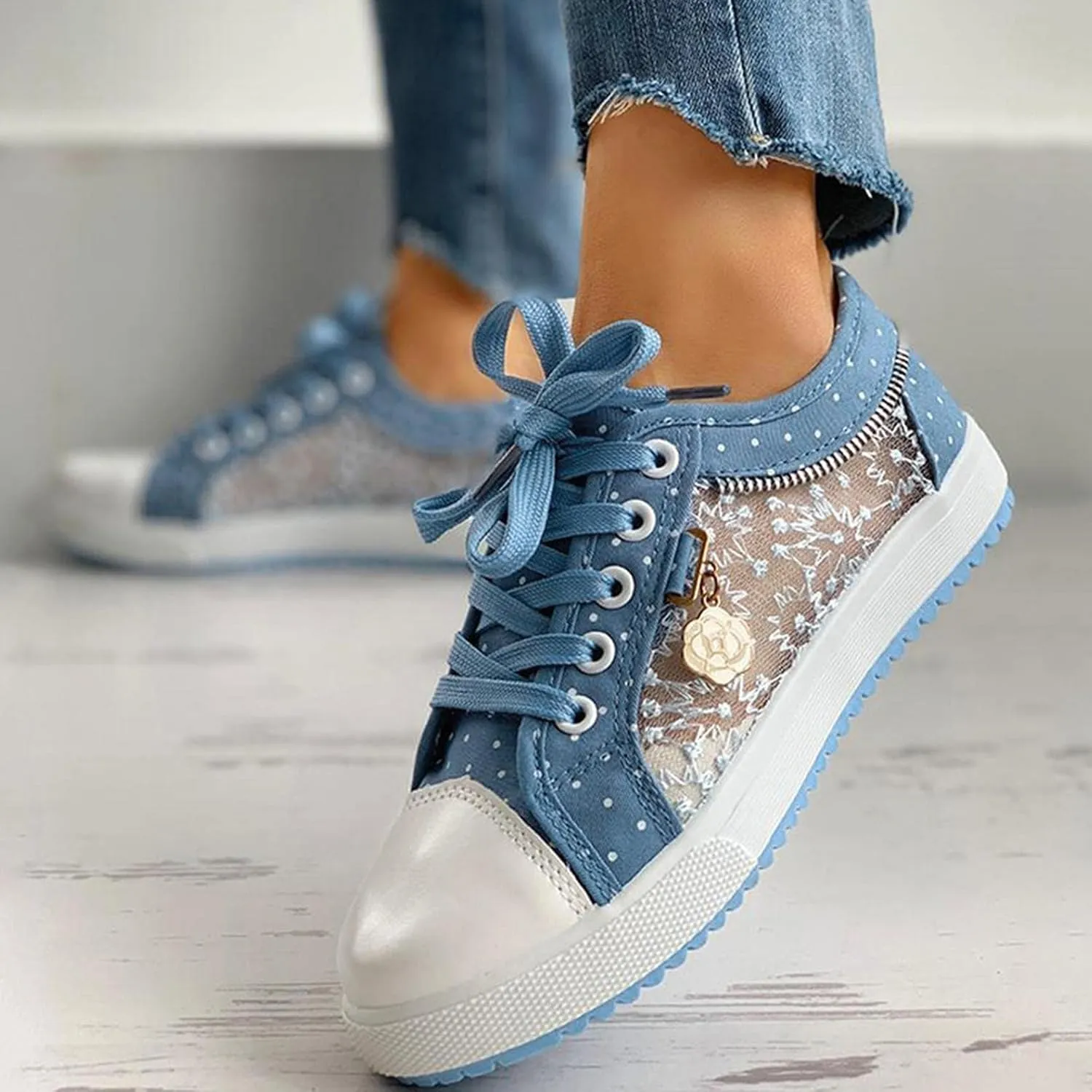 Hbeylia Lace Fashion Sneakers For Women Girls Breathable Anti Slip Mesh Low Top Canvas Shoes Casual Lace Up Play Sneakers Walking Shoes For Summer Autumn Running Outdoor Sport Travel