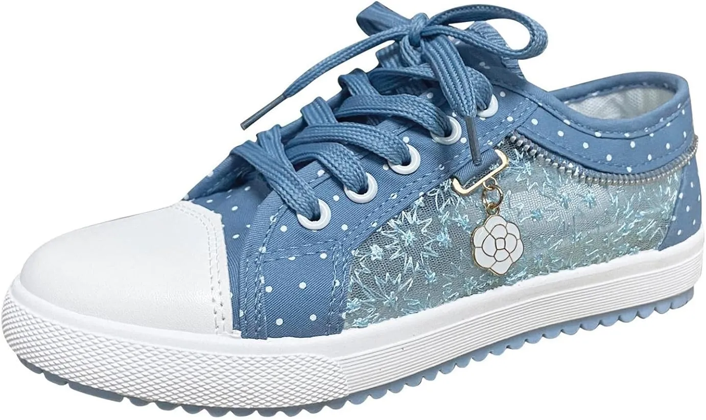 Hbeylia Lace Fashion Sneakers For Women Girls Breathable Anti Slip Mesh Low Top Canvas Shoes Casual Lace Up Play Sneakers Walking Shoes For Summer Autumn Running Outdoor Sport Travel