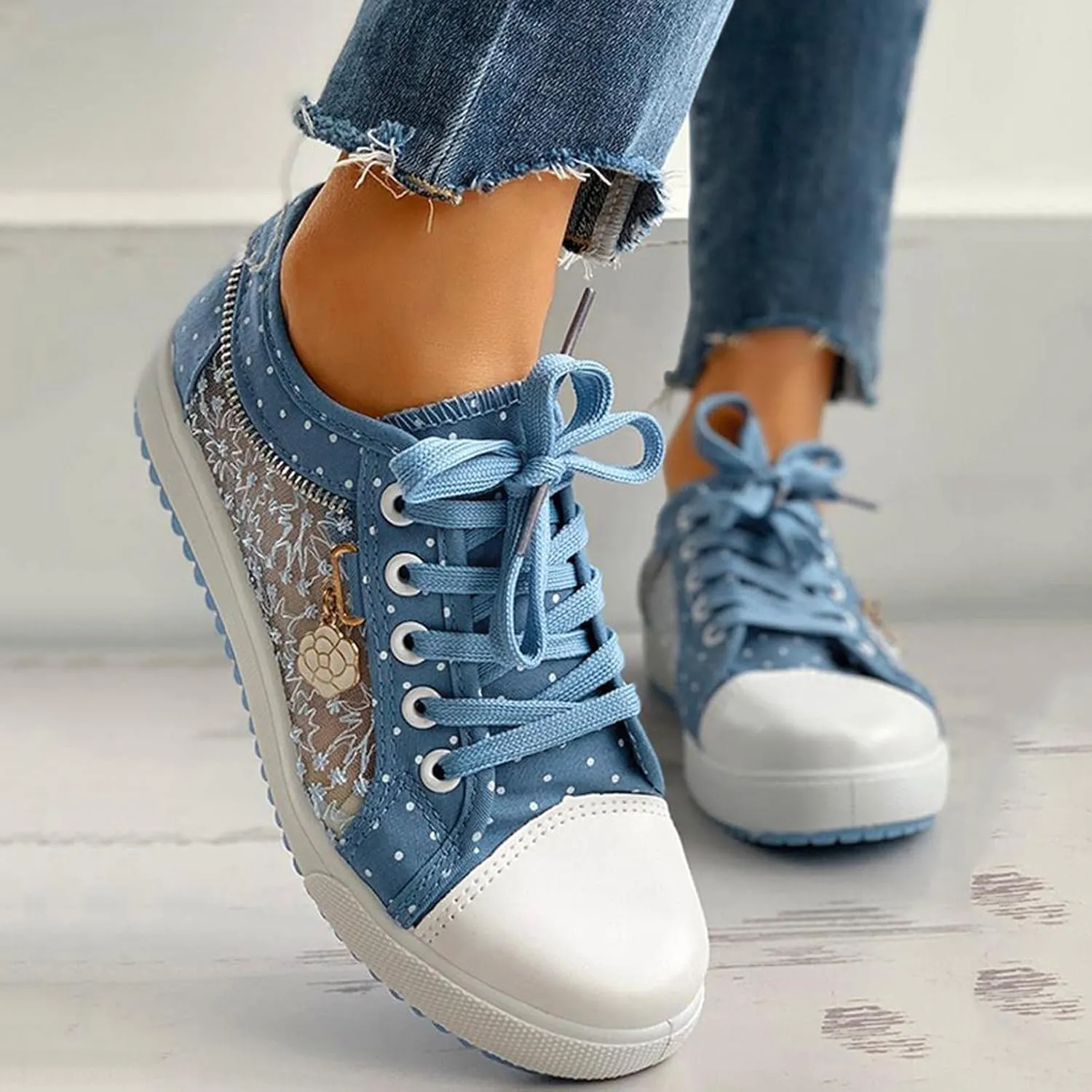 Hbeylia Lace Fashion Sneakers For Women Girls Breathable Anti Slip Mesh Low Top Canvas Shoes Casual Lace Up Play Sneakers Walking Shoes For Summer Autumn Running Outdoor Sport Travel