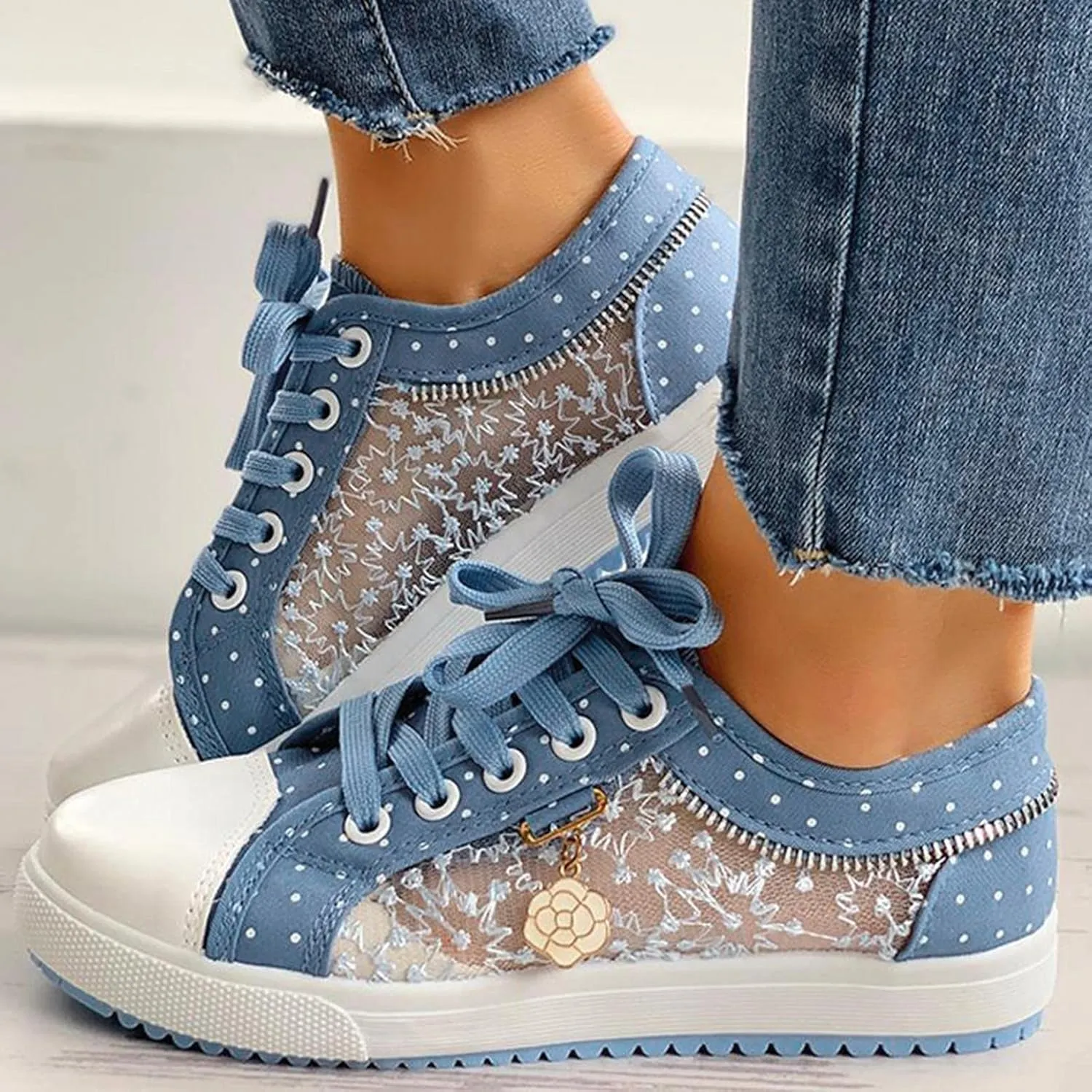 Hbeylia Lace Fashion Sneakers For Women Girls Breathable Anti Slip Mesh Low Top Canvas Shoes Casual Lace Up Play Sneakers Walking Shoes For Summer Autumn Running Outdoor Sport Travel