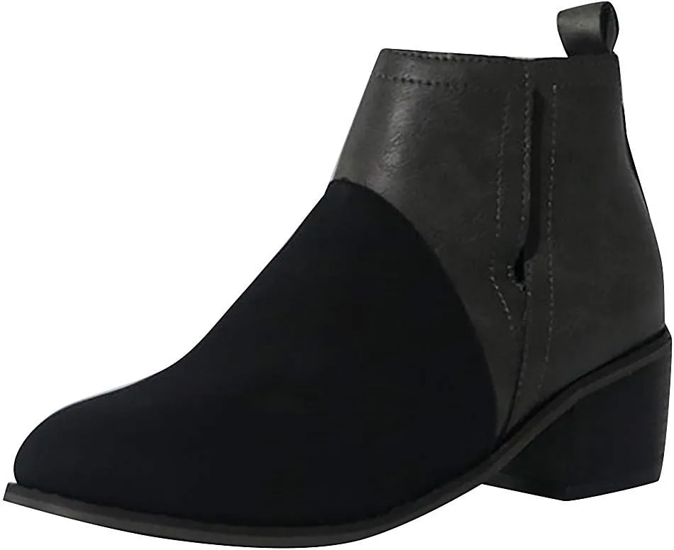 Hbeylia Women's Ankle Booties Fashion Casual Suede Pointed Toe V Cut Chunky Mid Heels Ankle Boots Western Cowboy Dress Short Boots For Women Ladies