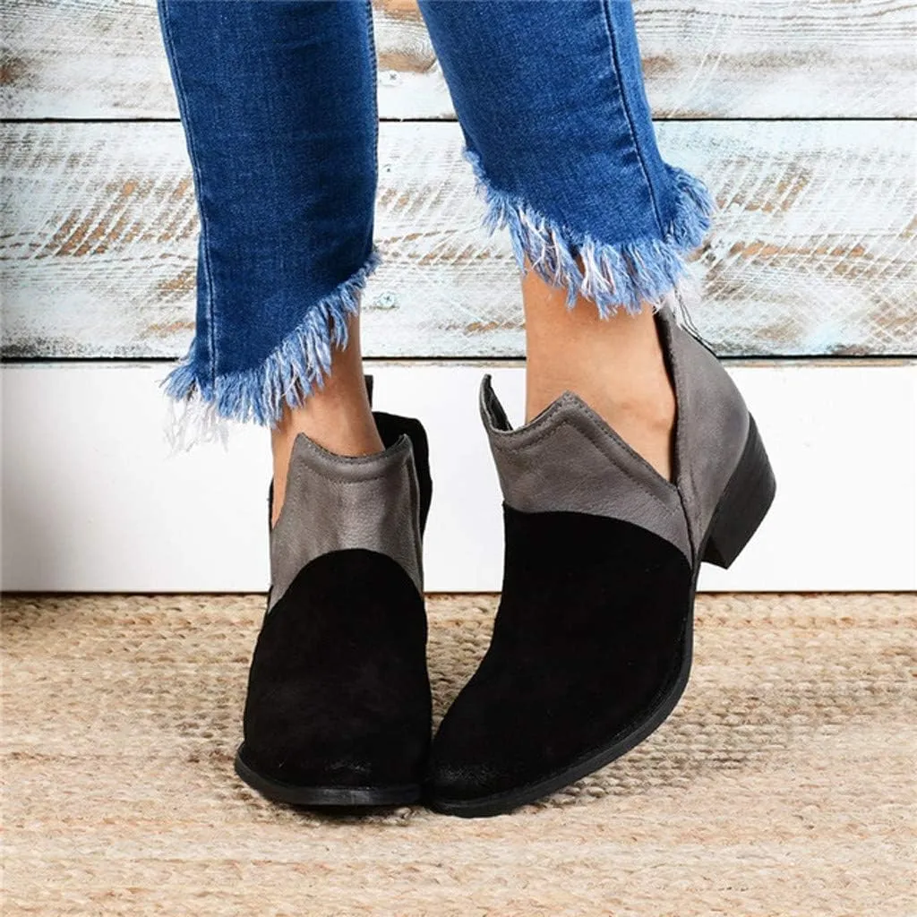 Hbeylia Women's Ankle Booties Fashion Casual Suede Pointed Toe V Cut Chunky Mid Heels Ankle Boots Western Cowboy Dress Short Boots For Women Ladies