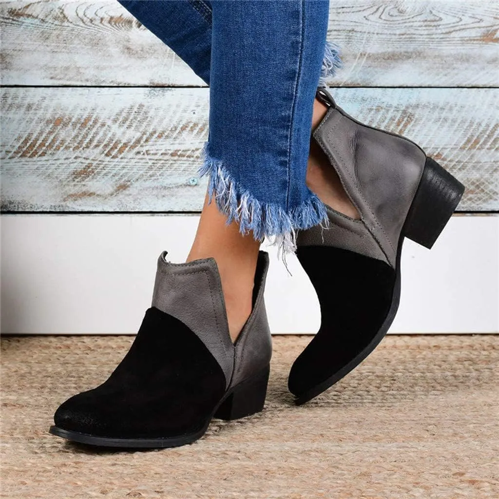 Hbeylia Women's Ankle Booties Fashion Casual Suede Pointed Toe V Cut Chunky Mid Heels Ankle Boots Western Cowboy Dress Short Boots For Women Ladies