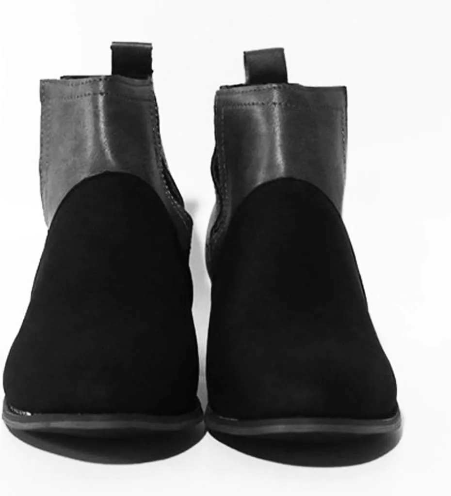 Hbeylia Women's Ankle Booties Fashion Casual Suede Pointed Toe V Cut Chunky Mid Heels Ankle Boots Western Cowboy Dress Short Boots For Women Ladies