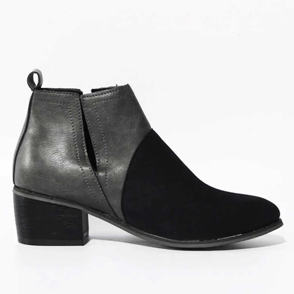 Hbeylia Women's Ankle Booties Fashion Casual Suede Pointed Toe V Cut Chunky Mid Heels Ankle Boots Western Cowboy Dress Short Boots For Women Ladies