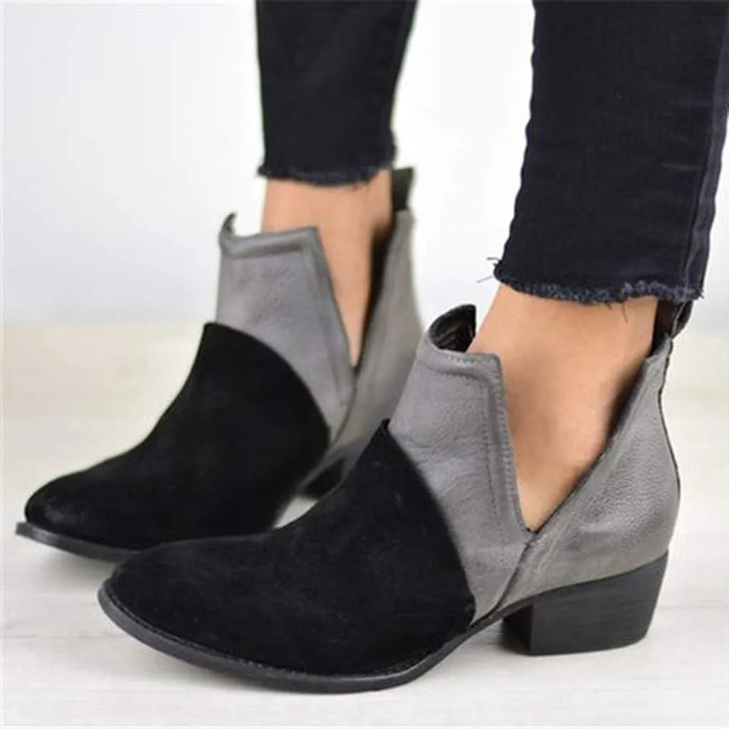 Hbeylia Women's Ankle Booties Fashion Casual Suede Pointed Toe V Cut Chunky Mid Heels Ankle Boots Western Cowboy Dress Short Boots For Women Ladies