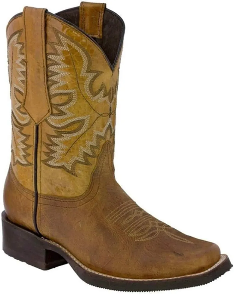 Hbeylia Women's Western Cowboy Cowgirls Boots With Side Zipper Vintage Embroidery Round Toe Chunky Low Heels Wide Mid Calf Boots For Women Riding